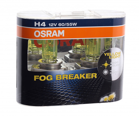 Автолампа H4 (60/55) P43t FOG BREAKER 2600K (евробокс,2шт) 12V OSRAM /1/10