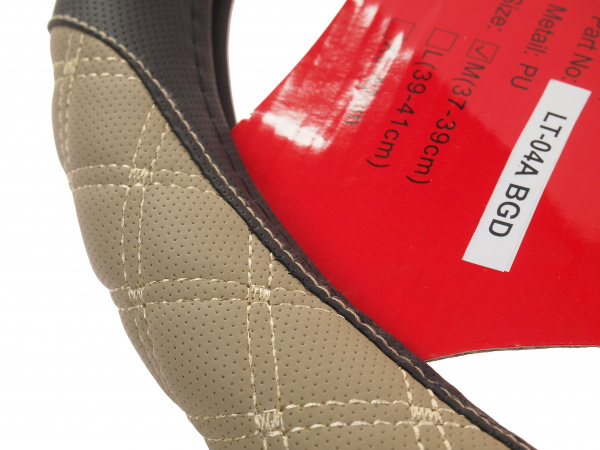 Оплетка руля MIS-LT04A (M) BLACK/BIEGE кожа MISTAR /1/25