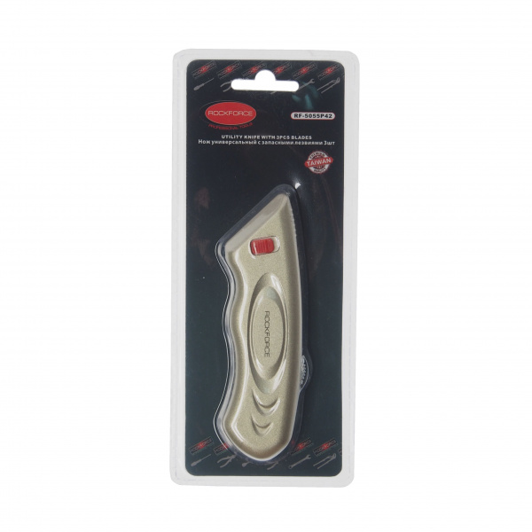 Нож RF-5055P42 универсальный в металлическом корпусе с запасными лезвиями 3шт, в блистере ROCKFORCE /1 Нож RF-5055P42 универсальный в металлическом корпусе с запасными лезвиями 3шт, в блистере ROCKFORCE /1