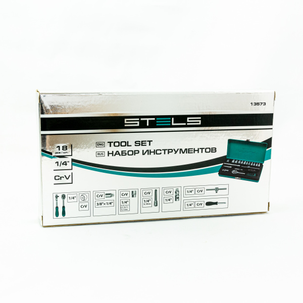 Набор торцевых головок с трещоткой, 1/4", 18 предметов Stels Набор торцевых головок с трещоткой, 1/4", 18 предметов Stels