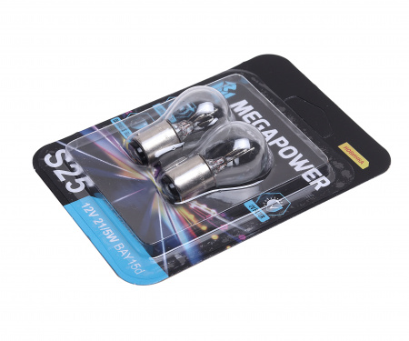 Автолампа P21/5W (BAY15d) LONG LIFE (блистер, 2шт) 12V MEGAPOWER /1/10
