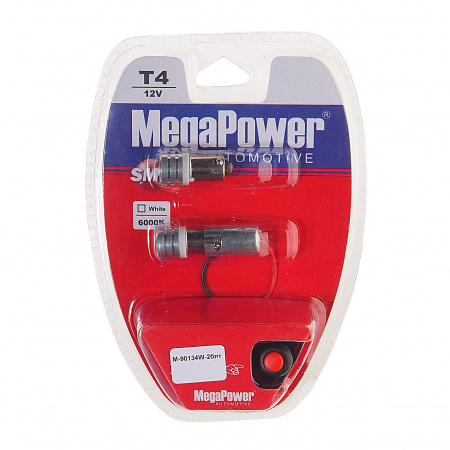 Автолампа T4W (BA9s) 1 SMD 7080 WHITE блистер с тестером (2 шт) 6000K 60лм   12V MEGAPOWER /1 /25