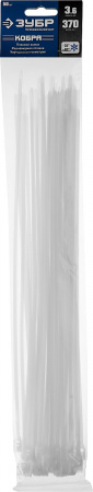 ЗУБР КОБРА, 3.6 x 370 мм, нейлон РА66, 50 шт, белые, кабельные стяжки с плоским замком, Профессионал (30930-36-370)