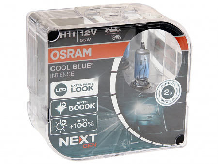 Автолампа H11 (55) PGJ19-2+100% COOL BLUE INTENSE (NextGen) (евробокс, 2шт) до 5000K 12V OSRAM /1/10