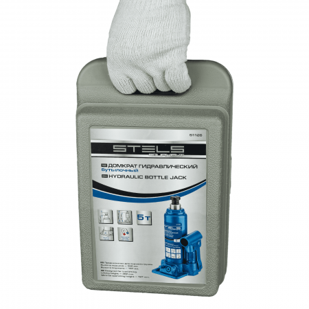 Домкрат гидравлический бутылочный, 5 т, H подъема 197-382 мм, в пластиковом кейсе Stels