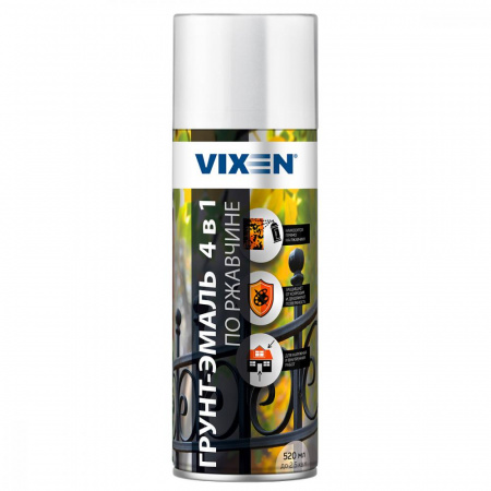 Грунт-эмаль аэроз. по ржавчине 4 в 1 сигнальный белый RAL9003 520мл Vixen VX519003 (12)