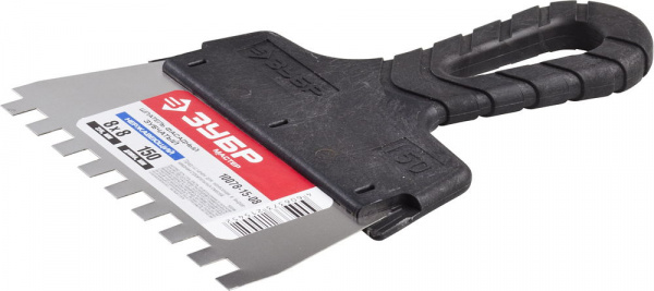 ЗУБР 150 мм, зуб 8 х 8 мм, пластиковая ручка, нержавеющий фасадный шпатель (10078-15-08)