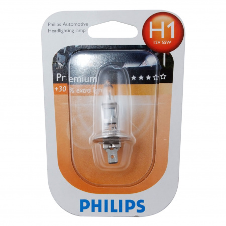 Автолампа H1 (55) P14.5s+30% PREMIUM (блистер) 12V PHILIPS /1/10