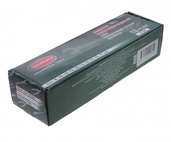 Набор ключей рожково-торцевых RF-5104: шарнирных 10пр. (8, 10, 12-19мм) на полотне ROCKFORCE /1/10 Набор ключей рожково-торцевых RF-5104: шарнирных 10пр. (8, 10, 12-19мм) на полотне ROCKFORCE /1/10