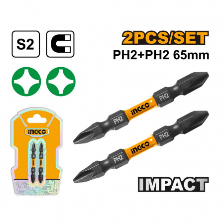 Бита PH2*PH2  65мм 2 шт ударная INGCO SDBIM72PH265 INDUSTRIAL