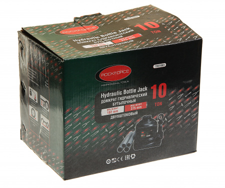 Домкрат гидравлический RF-TH81003 бутылочный с двумя штоками 10т (выс.подъема 182-375мм) ROCKFORCE /1