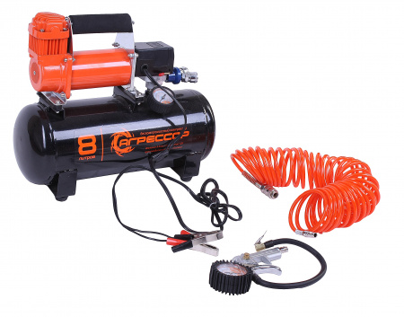 Компрессор АГРЕССОР AGR-8LT поршневой с ресивером 8л 480W (72/мин) 12V AUTOPROFI /1/2