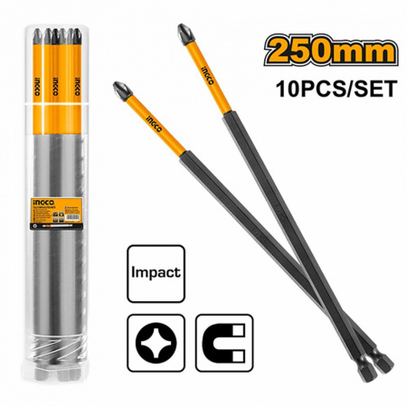 Бита PH2 250мм ударная, 10 шт  INGCO SDBIM11PH2103 INDUSTRIAL,