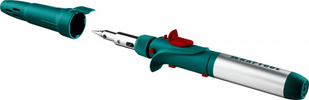 KRAFTOOL SolderGas, 120 K, 30 - 120 Вт, 1300°С, горелка, фен, пьезоподжиг, набор 10 в 1, газовый паяльник (55503-H10)