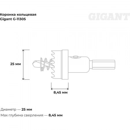 Коронка кольцевая 25 мм Gigant G-11305