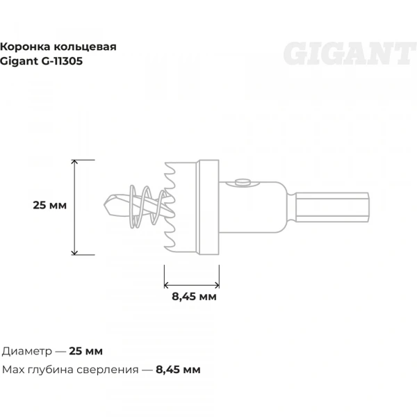 Коронка кольцевая 25 мм Gigant G-11305