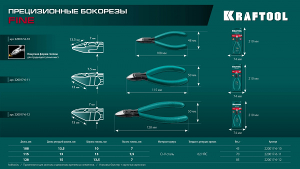 KRAFTOOL Precision, чистый рез 108 мм, прецизионные бокорезы (220017-6-10)