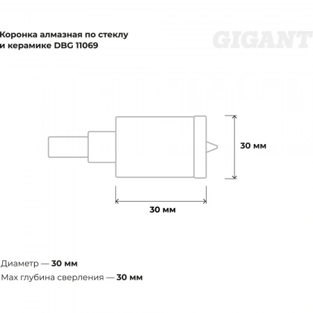 Коронка алмазная по стеклу и керамике (30 мм; 30 мм) Gigant DBG 11069