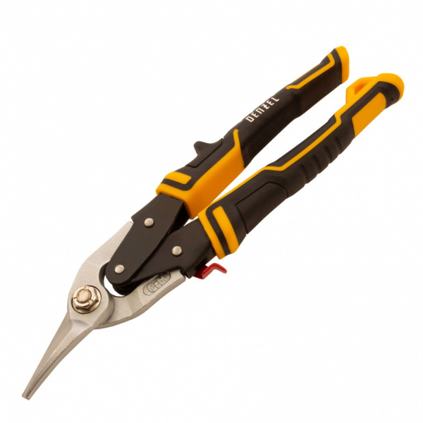 Ножницы по металлу, 270 мм, прямой и левый рез, сталь-СrMo, трехкомпонентные рукоятки Denzel