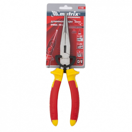 Длинногубцы прямые Insulated, 200 мм, двухкомпонентные рукоятки Matrix Professional