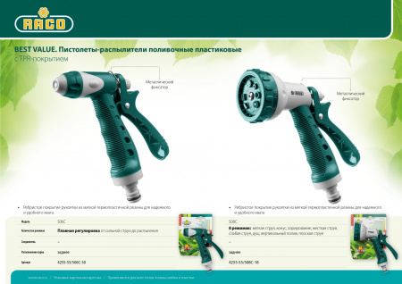 RACO 508C, 8 режимов, курок сзади, пластиковый с TPR, поливочный пистолет (4255-55/508C-18)