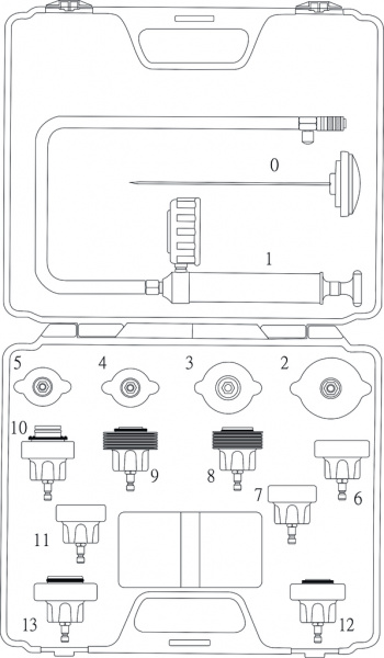 JTC Набор инструментов для тестирования герметичности системы охлаждения 14 предметов в кейсе JTC