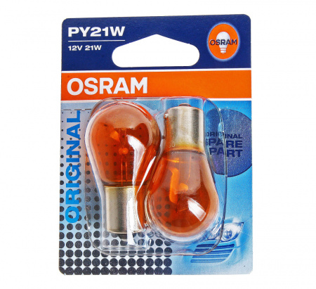 Автолампа PY21W (BAU15s) YELLOW (2шт) 12V OSRAM /1/10