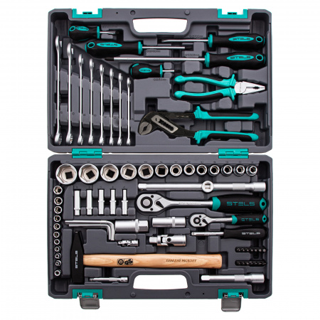 Набор инструментов, 1/2", 1/4", CrV, пластиковый кейс 76 предметов Stels Набор инструментов, 1/2", 1/4", CrV, пластиковый кейс 76 предметов Stels