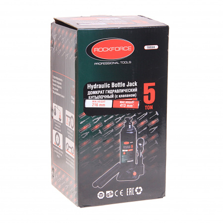 Домкрат гидравлический RF-T90504 бутылочный с клапаном 5т (выс.подъема 195-395мм) ROCKFORCE /1/4