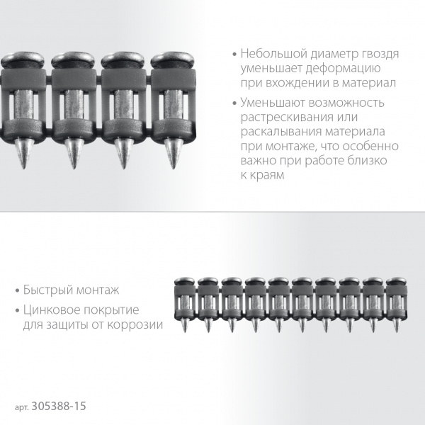 ЗУБР CN 15 х 2.7 мм, гвозди по бетону оцинкованные, 1000 шт (305388-15)