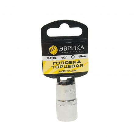 Головка торцевая 15мм 1/2" 6-гранная L=40мм (с держателем) ЭВРИКА ER-91308H 1/160