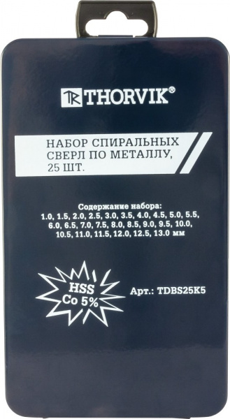 TDBS25K5 Набор спиральных сверл по металлу HSS Co в металлическом кейсе, d1.0-13.0 мм, 25 предметов