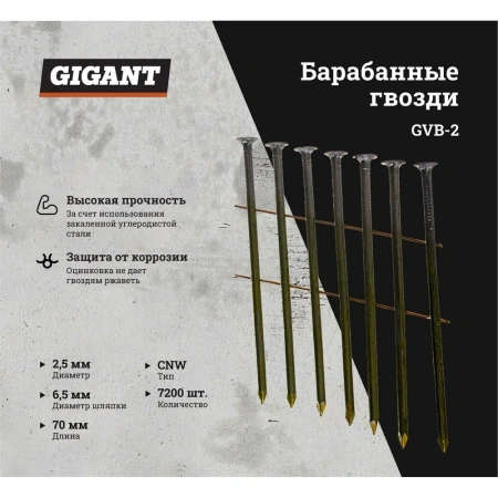 Гвоздь Gigant цинк 2,5x70 гладкие BK 7200 шт. GVB-2