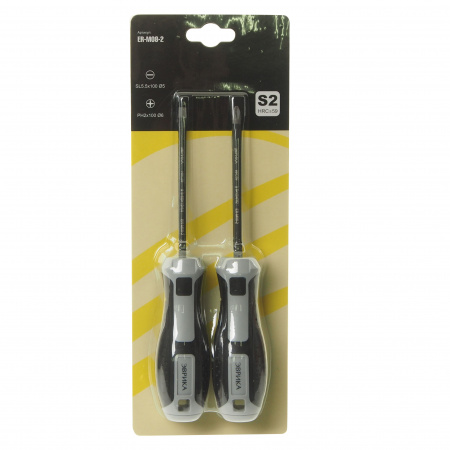 Набор отверток ER-M08-2  SL5.5x100 Ø5, PH2x100 Ø6, стержень S2, 2 предмета в блистере HRC≥59 ЭВРИКА /1/72 NEW