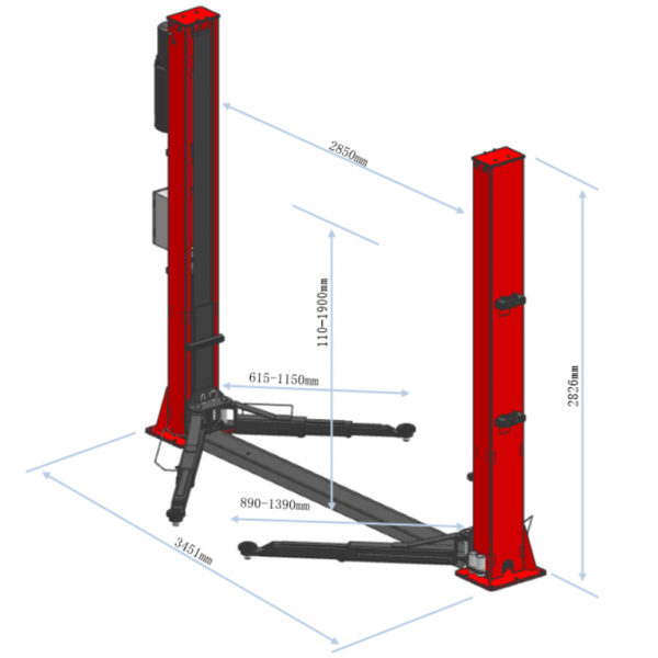 GTE Подъемник электрогидравлический 4т 110-1900мм 2-х стоечный 220В ниж.синхрон. (электр. спуск) GTE