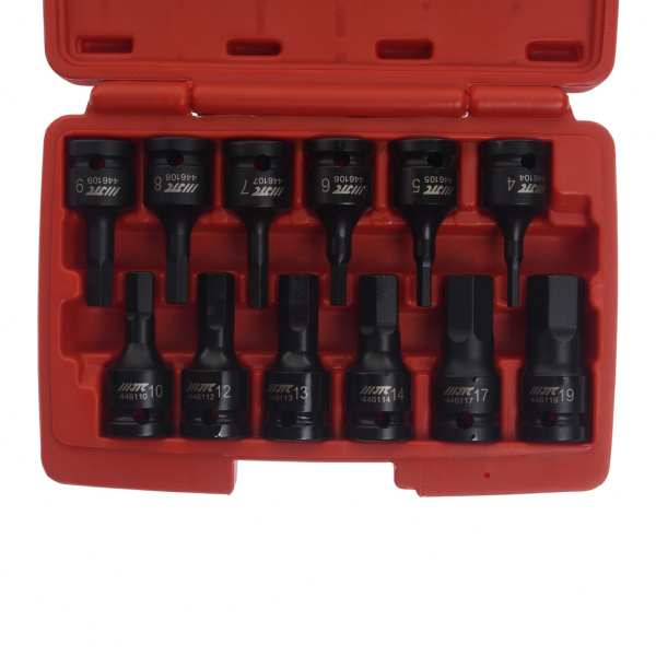 JTC Набор головок торцевых 1/2" HEX (H4-19мм) ударных L=60мм 12 предметов в кейсе JTC