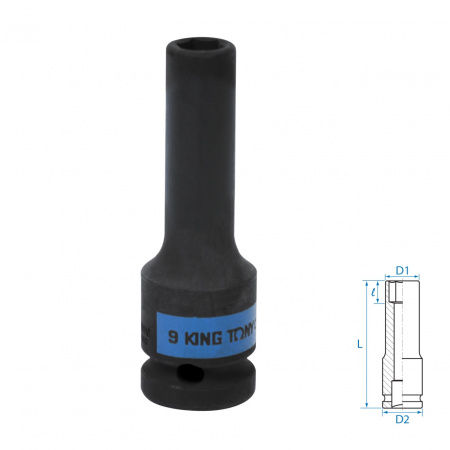Головка торцевая ударная глубокая шестигранная 1/2", 9 мм KING TONY 443509M Головка торцевая ударная глубокая шестигранная 1/2", 9 мм KING TONY 443509M