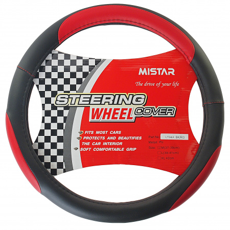Оплетка руля MIS-LT34A (M) BLACK/RED кожа MISTAR /1/25