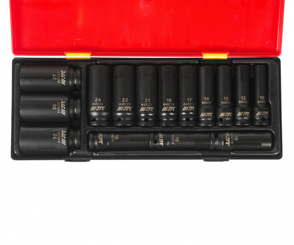 JTC Набор головок торцевых 1/2" 6-ти гранных 10-32мм ударных глубоких 15 предметов в кейсе JTC