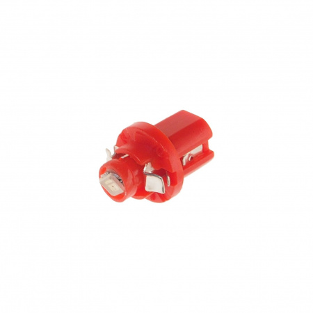Автолампа T5 (W2*4.6d с патроном B8.5d) 1 SMD 3528  RED 8лм   12V MEGAPOWER /10 /100