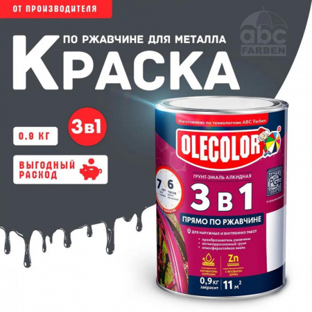 Грунт-эмаль по ржавчине графит RAL 7024  0,9кг  Олеколор (14)