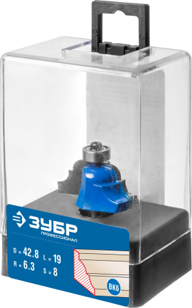 ЗУБР 42.8 x 19 мм, радиус 6.3 мм, фреза кромочная калевочная №4, Профессионал (28705-42.8)