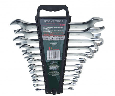 Набор ключей комбинированных и рожковых RF-5198: 12пр.(6х7,8х9,10,11,12,13,14,17,19,22,24х27,30х32мм),в пластиковом держателе ROCKFORCE /1/10