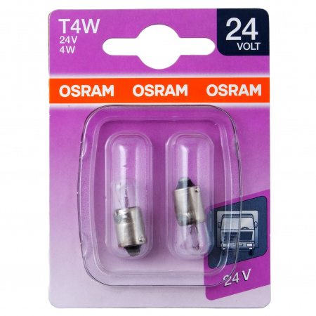 Автолампа T4W (BA9s) (блистер, 2шт) 24V OSRAM /1/10