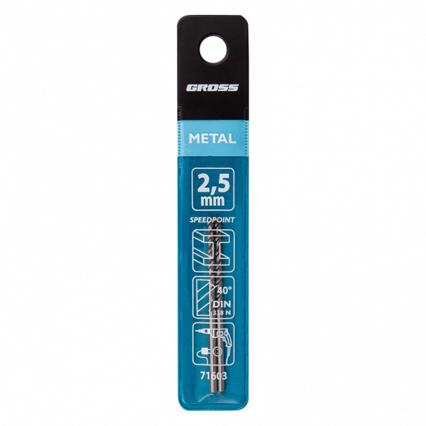 Сверло спиральное по металлу, 2.5 мм, HSS, 338 W, 2 шт Gross