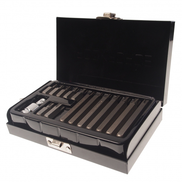 Набор бит RF-4156TH TORX с отверстием и битодержателем,15пр. 1/2"(L: 30/75мм; Т20,Т25,Т30,Т40,Т45,Т50,Т55), в металлическом кейсе ROCKFORCE /1