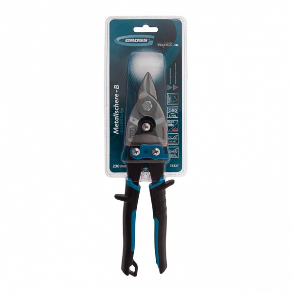 Ножницы по металлу "Piranha", 230 мм, прямой усиленный рез (Bulldog), сталь СrMo, двухкомпонентная рукоятка-ки Gross