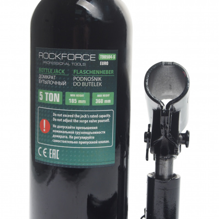 Домкрат гидравлический RF-T90504S-EURO бутылочный с клапаном 5т (выс.подъема 185-360мм) в кейсе ROCKFORCE /1/4
