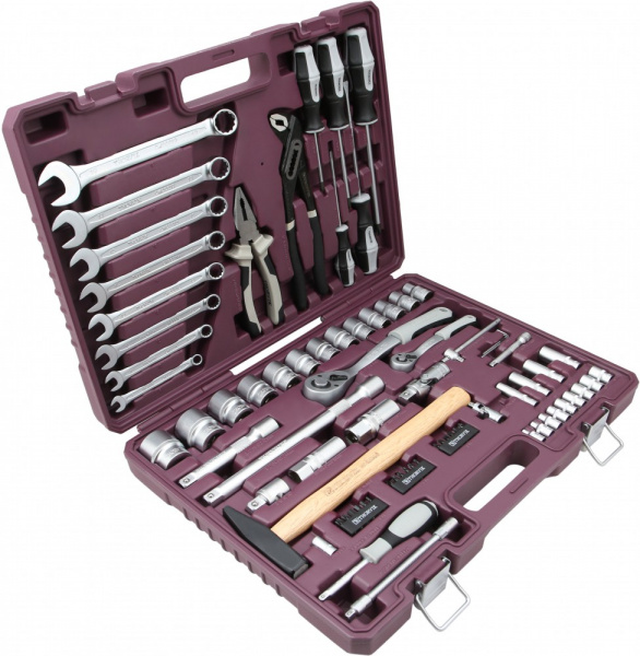 TS077/12 Набор инструмента универсальный 1/4", 1/2"DR с головками торцевыми 12-гранными, 77 предметов TS077/12 Набор инструмента универсальный 1/4", 1/2"DR с головками торцевыми 12-гранными, 77 предметов