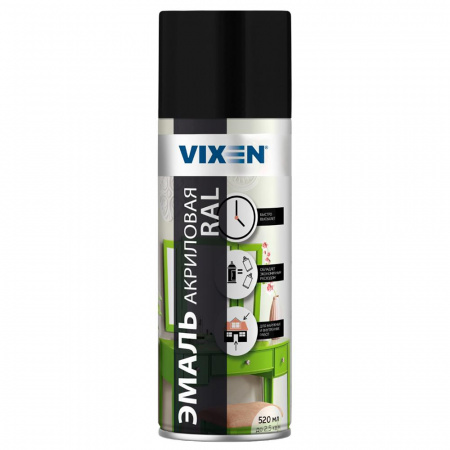 Эмаль акриловая высокоглянцевая аэроз. RAL черный янтарь 520мл Vixen VX69005 (12)